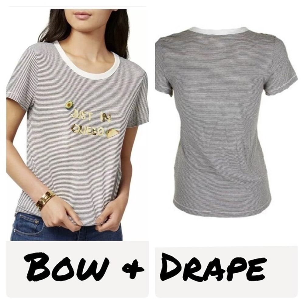 Bow & Drape striped just in queso funny t-shirt